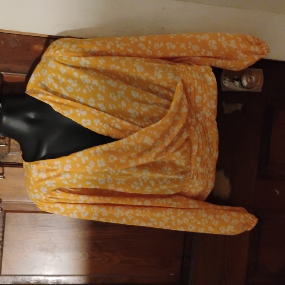 Lane Bryant Yellow Floral Wrap Crop Top